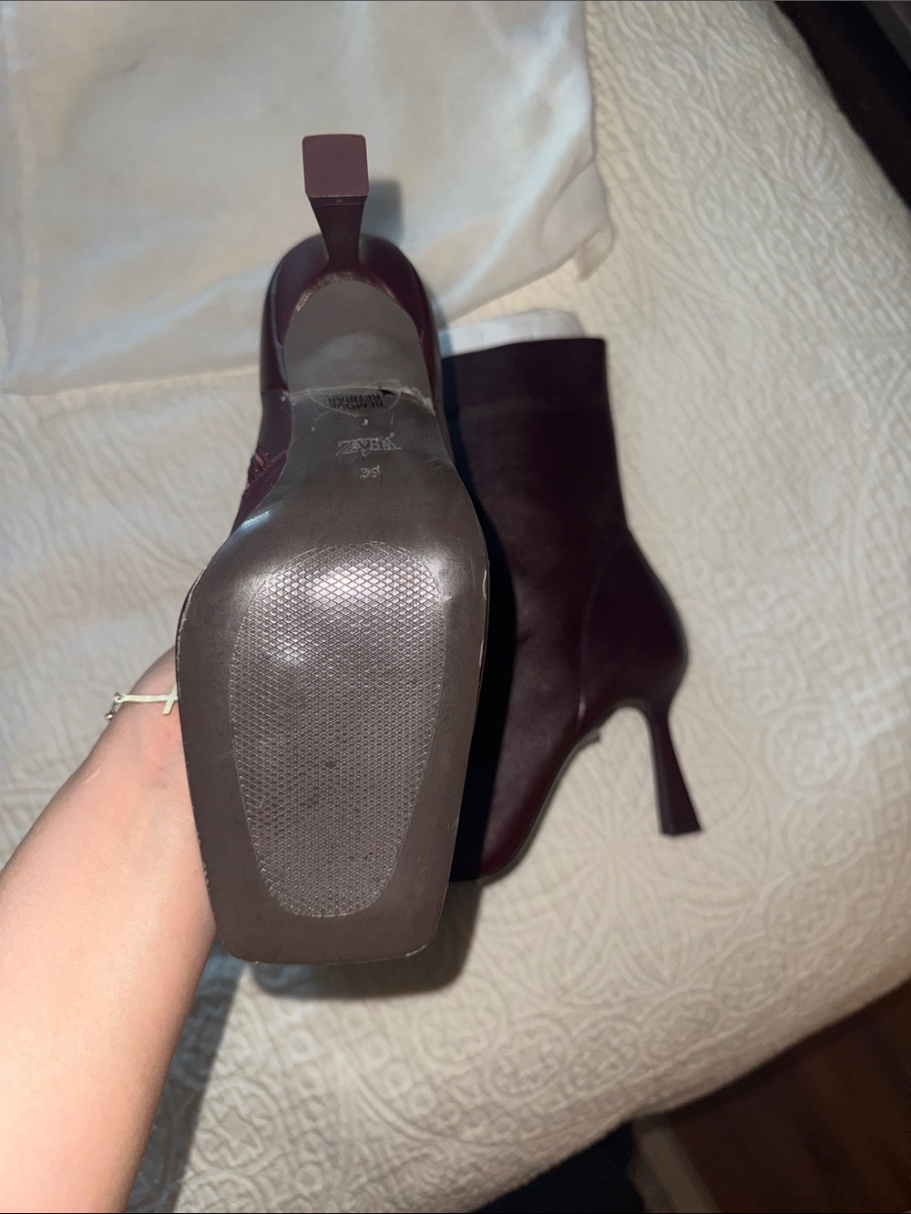 Zara Burgundy Pointed Toe Leather Ankle Boots - Picture 2 of 2